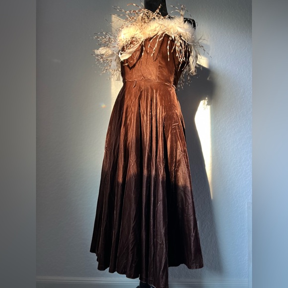 Vintage 1970s Disco Glam Feathered Evening Gown – Old Hollywood Style - Picture 1 of 7